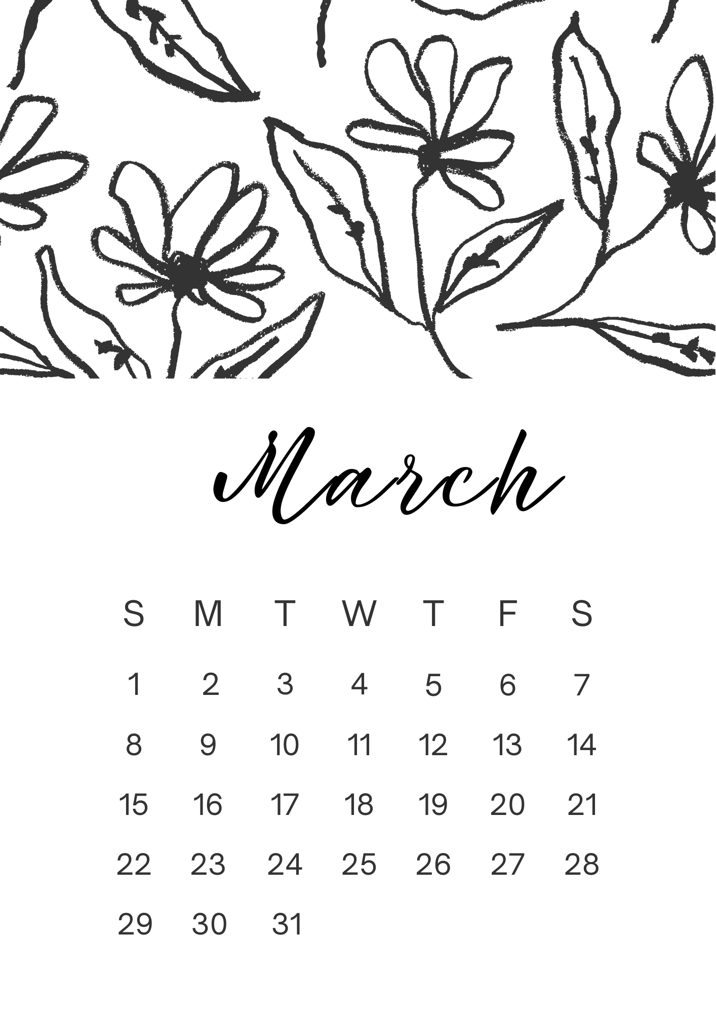 2026 Floral Monthly Planner – 12 Pages | Black & White Digital Planner | NoteBloom