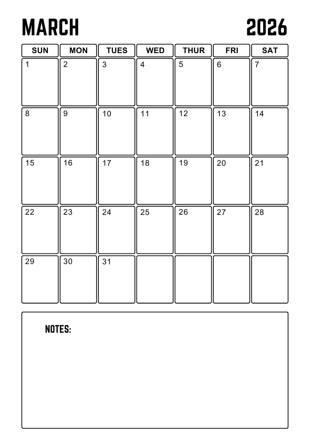 12‑Page Monthly Planner PDF | Black Font on White | NoteBloom Digital Planner