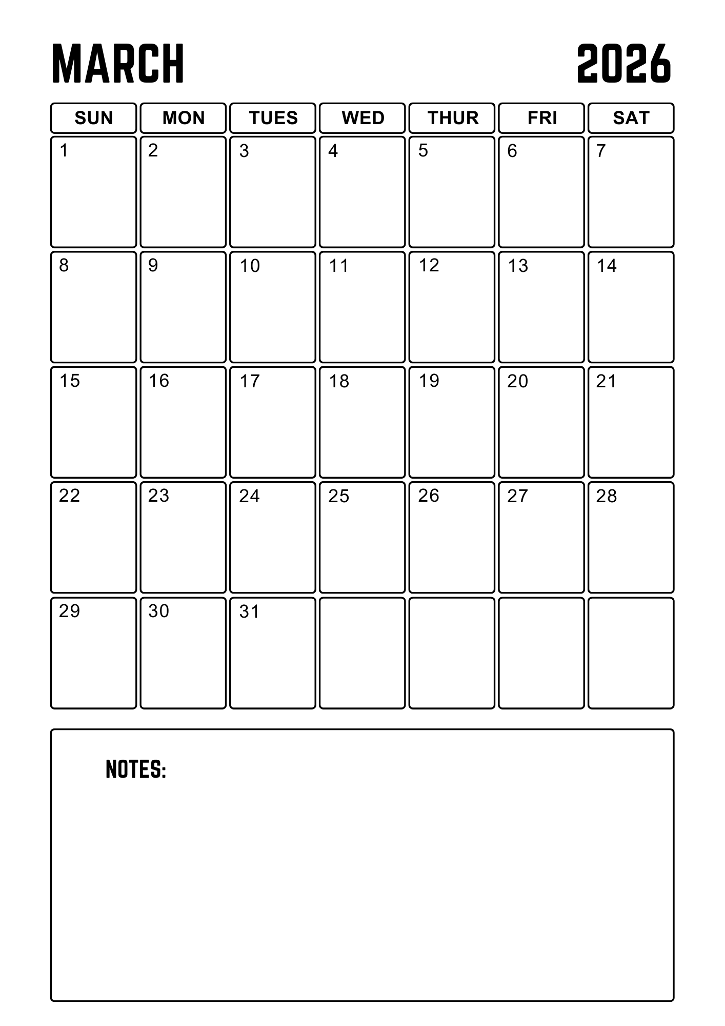 12‑Page Monthly Planner PDF | Black Font on White | NoteBloom Digital Planner