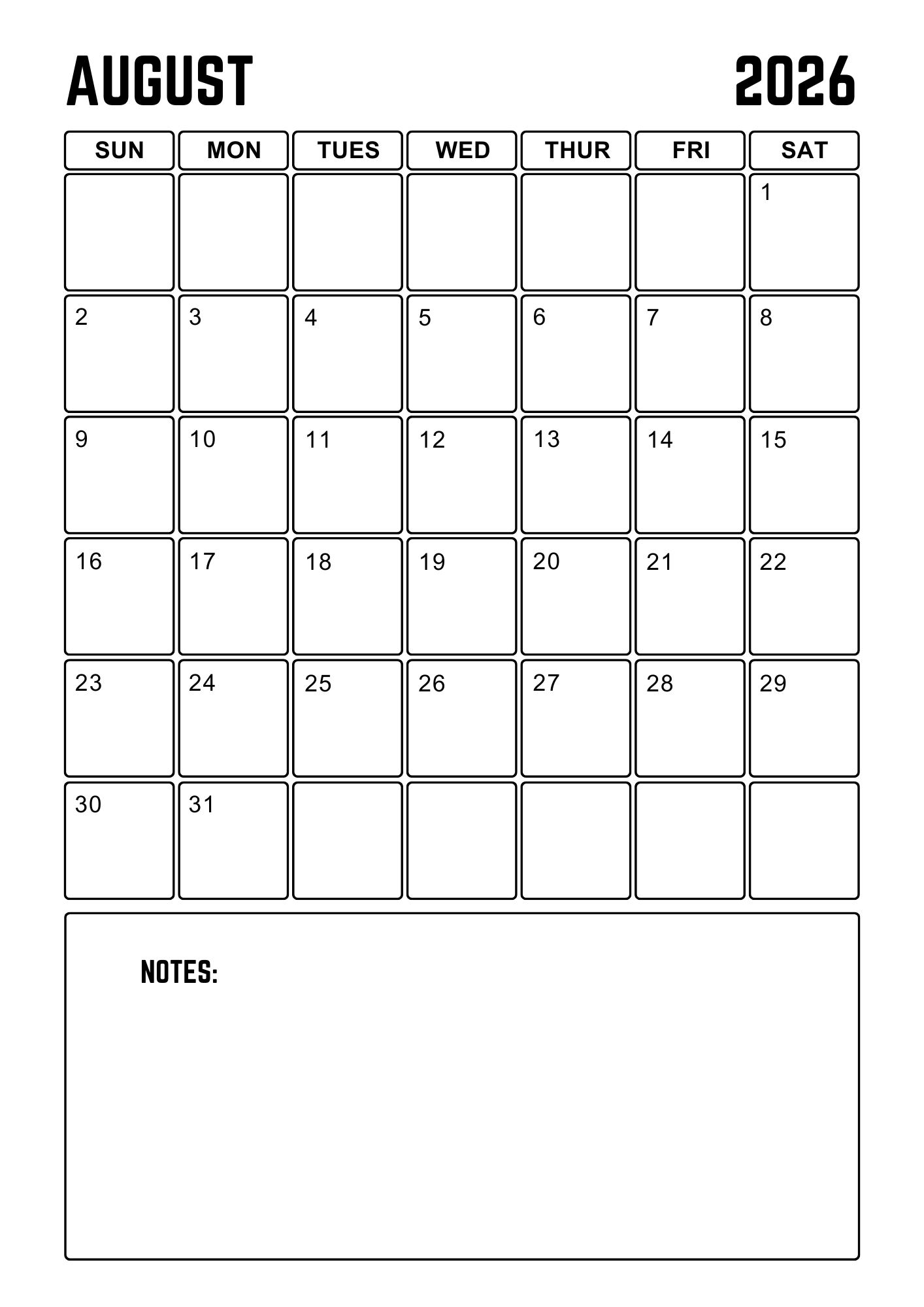12‑Page Monthly Planner PDF | Black Font on White | NoteBloom Digital Planner