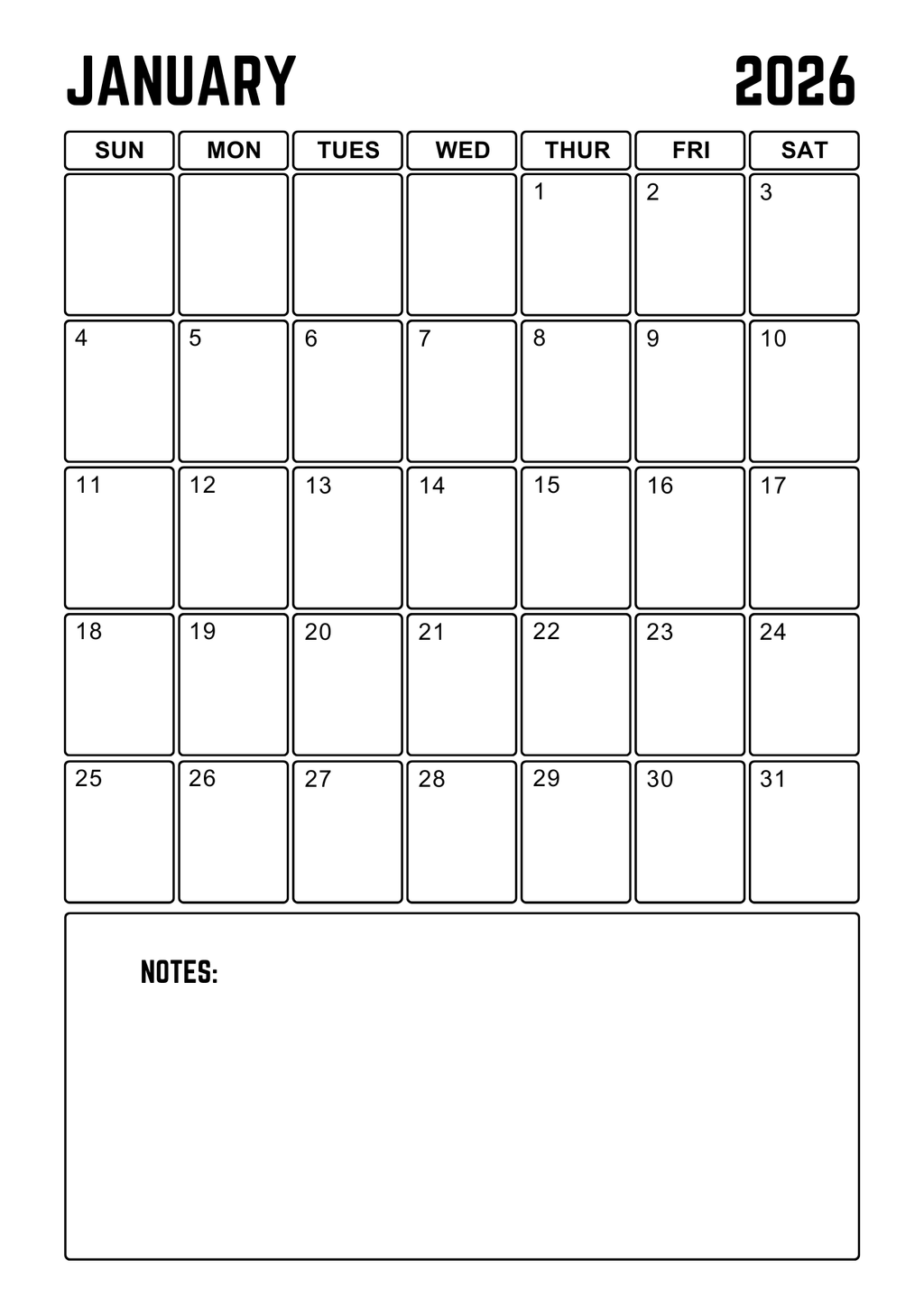 12‑Page Monthly Planner PDF | Black Font on White | NoteBloom Digital Planner
