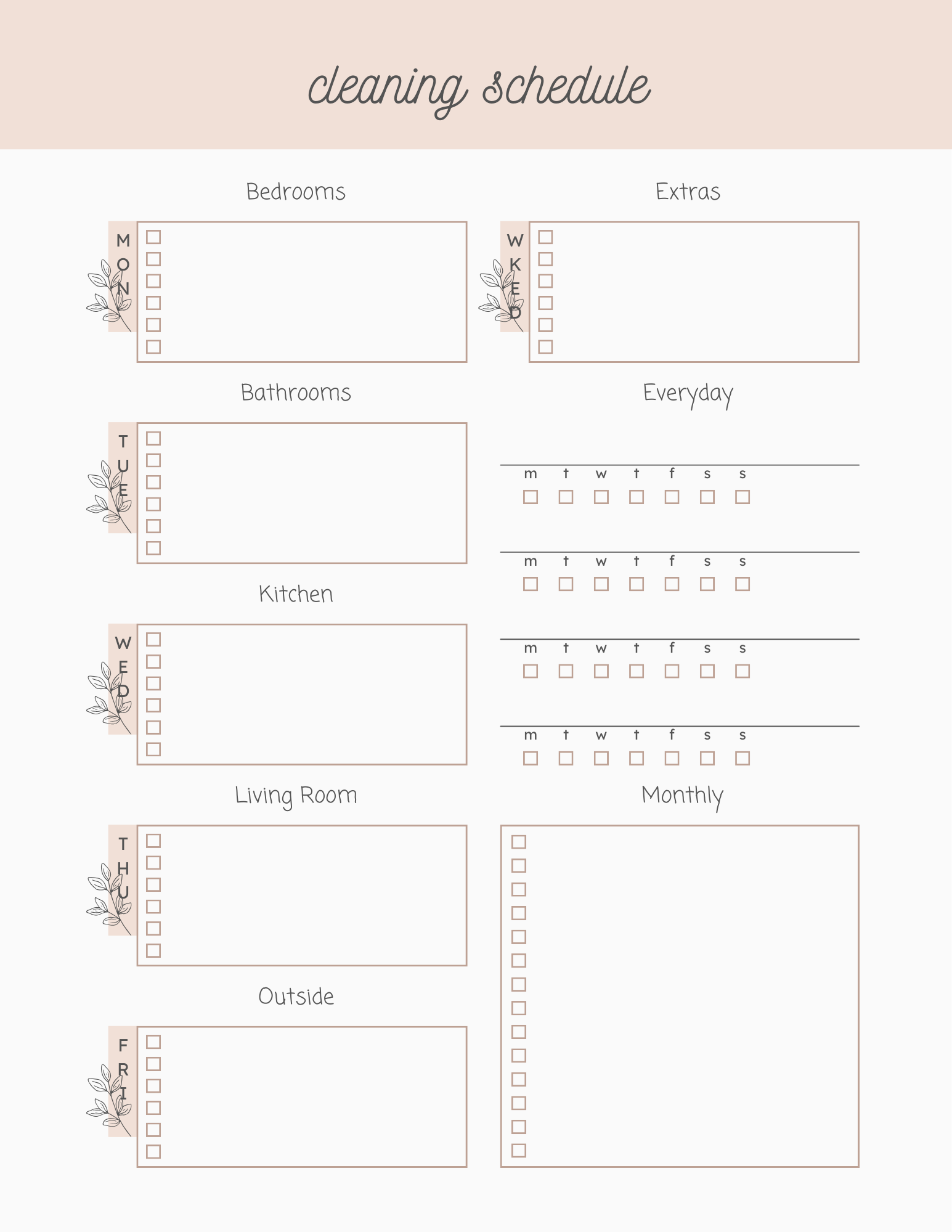 Cleaning Schedule Planner – One Page | Home Cleaning Planner | NoteBloom