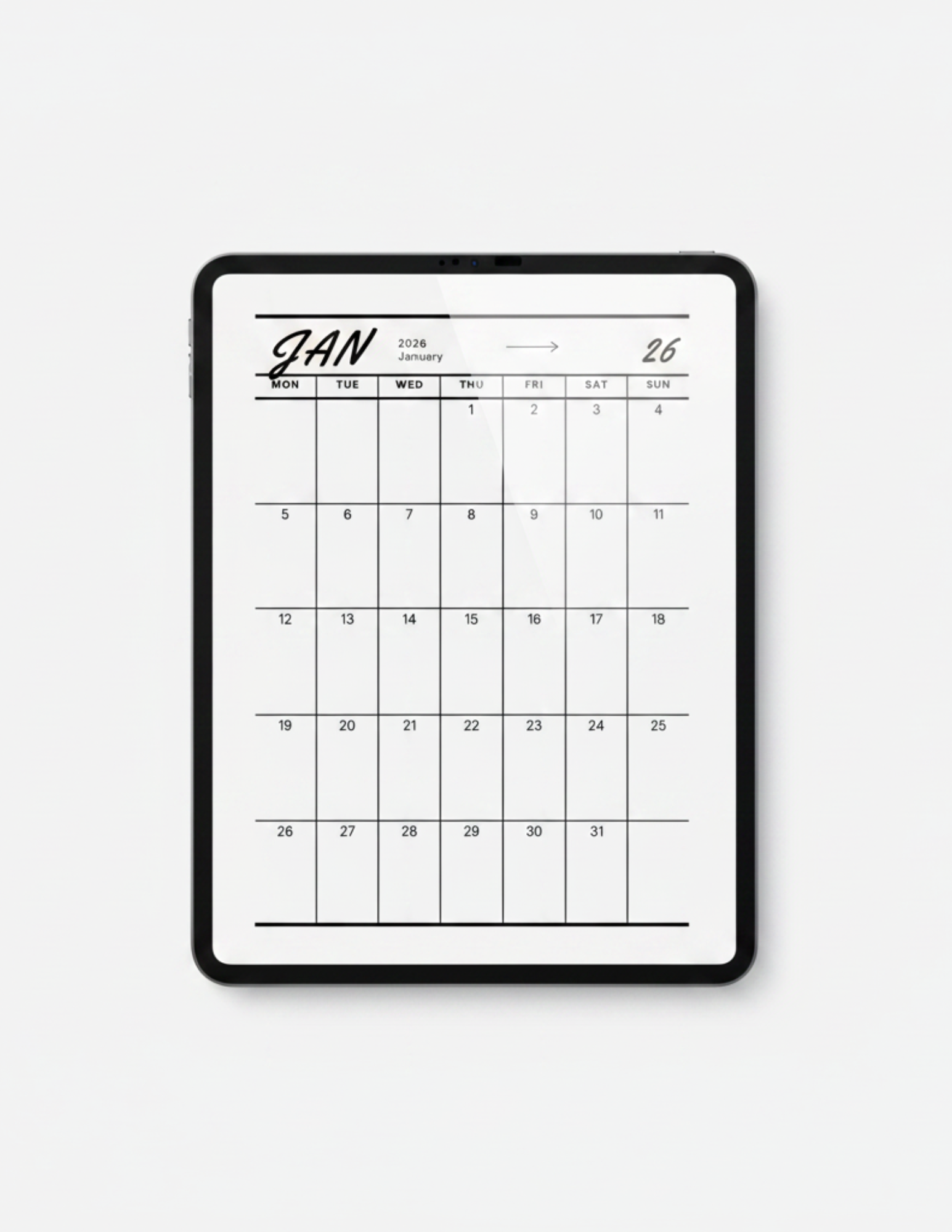 Minimalist 12-Page Daily Calendar 2026 – Printable & Digital