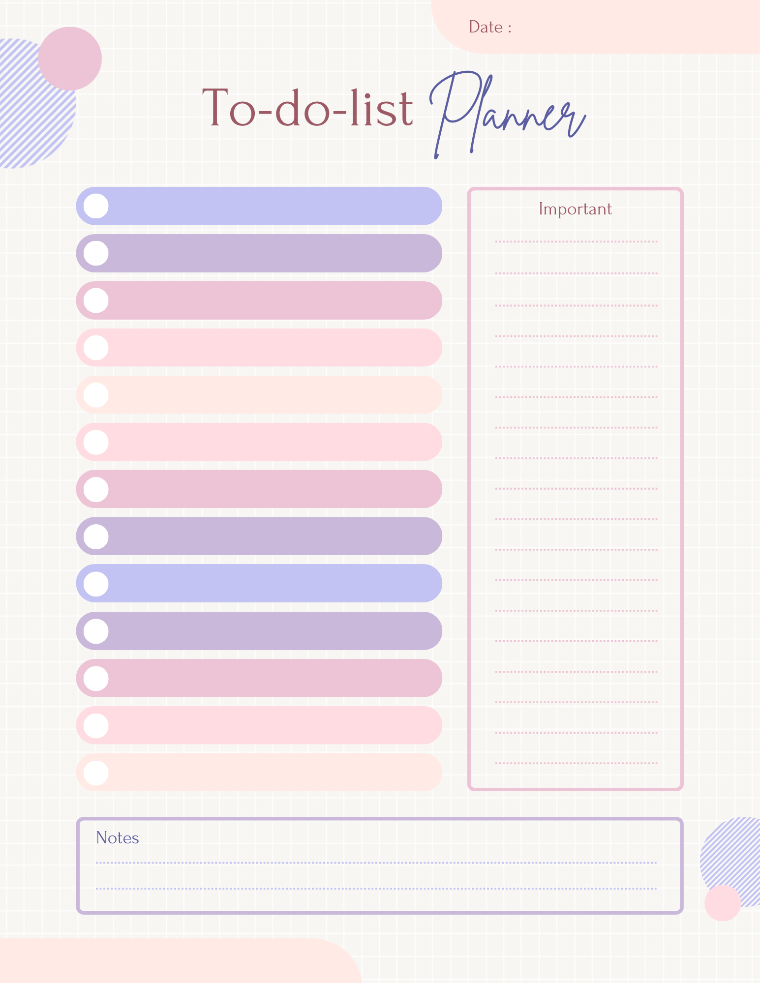 Modern Feminine To-Do List Planner – One Page | Pink, Purple & Peach | NoteBloom