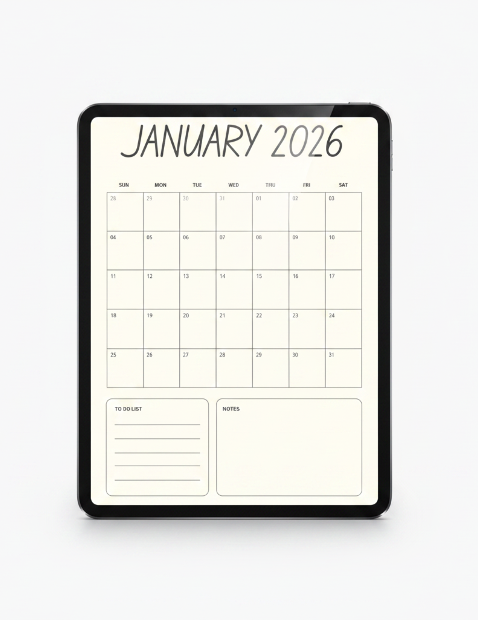 NoteBloom Beige & Dark Grey Minimalist 2026 Monthly Planner | 12 Pages
