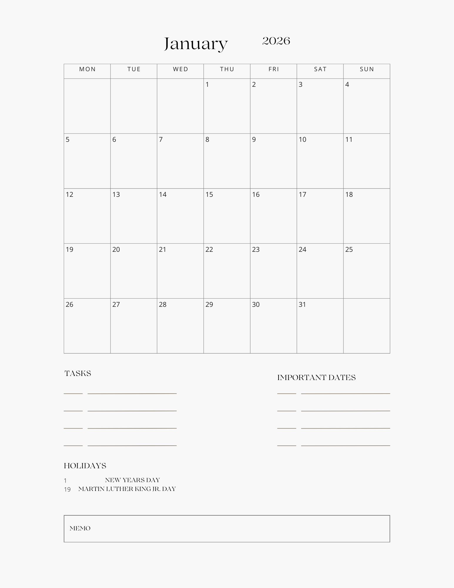 NoteBloom 2026 Monthly Digital Planner | 12 Monthly Pages