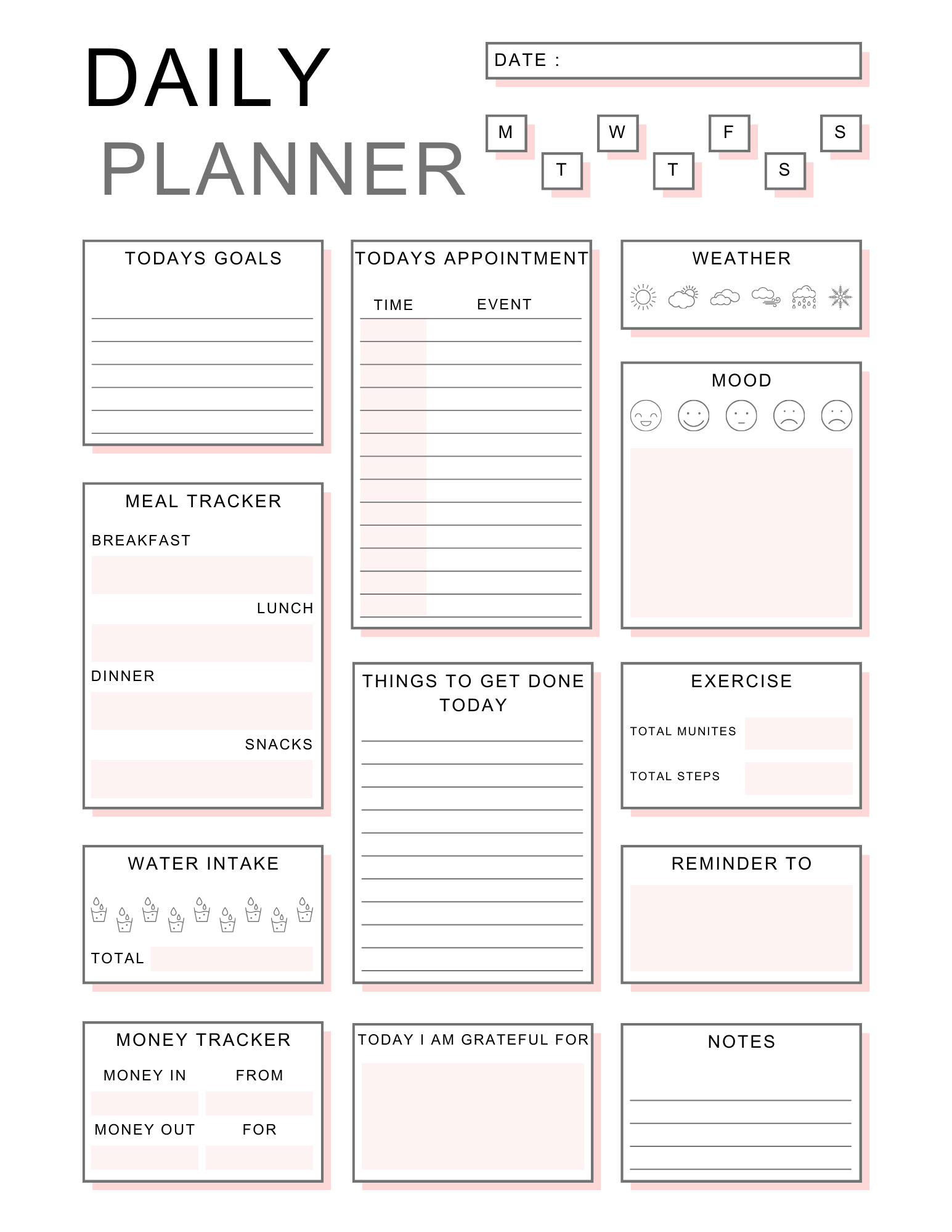 Pink Minimal Daily Planner – One Page | Elegant Digital Planner | NoteBloom