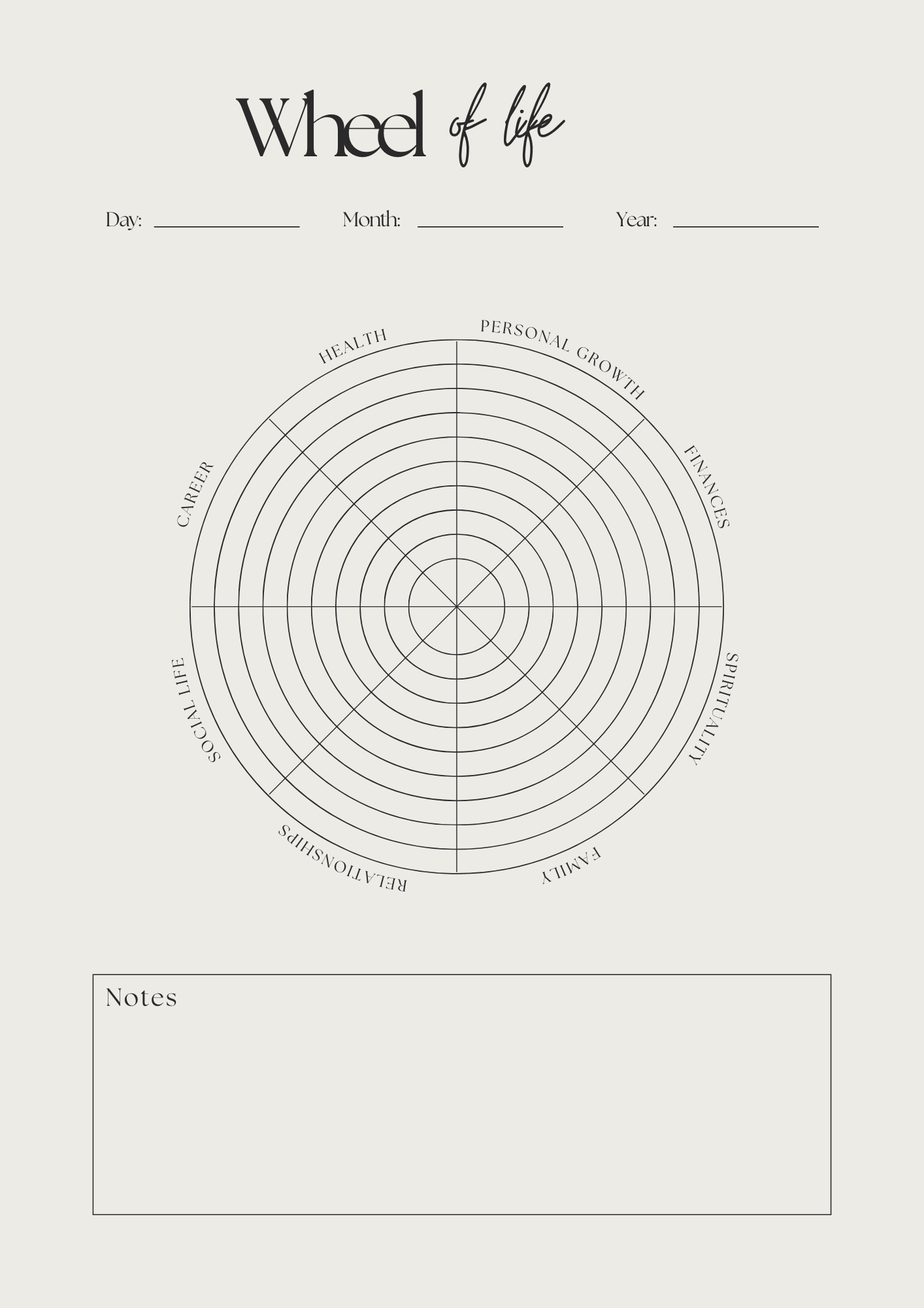 Wheel of Life Planner – A4 Printable PDF | Life Balance Worksheet | NoteBloom